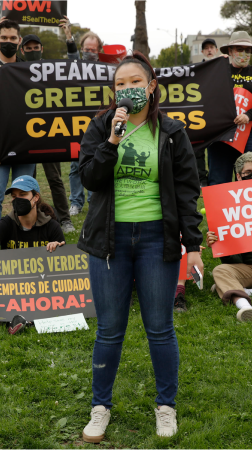 Katherine Lee speaking at a rally