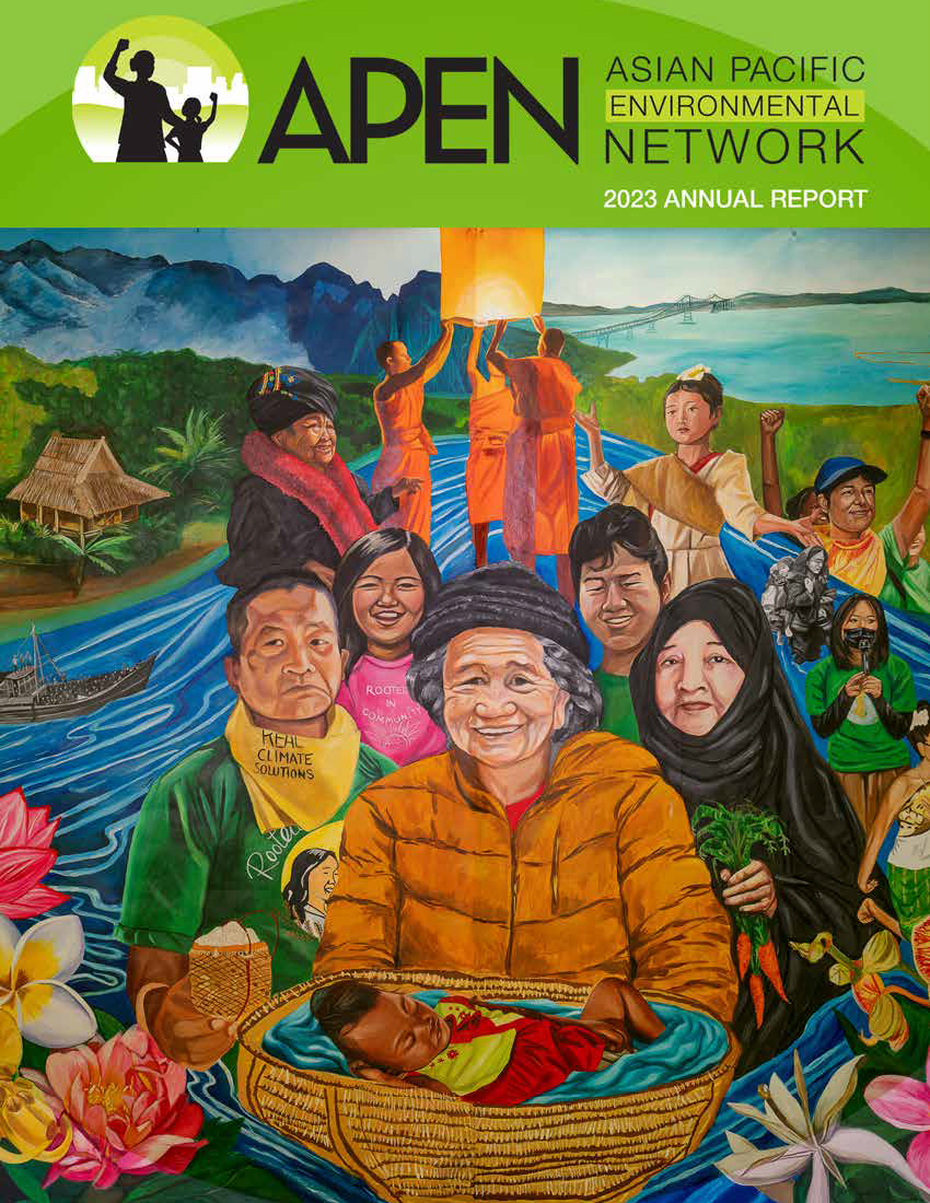 Text reads: Asian Pacific Environmental Network. Below the text is a mural with images of elders and young people from Richmond.